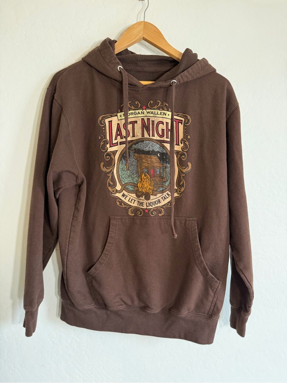 Morgan Wallen Last Night We Let The Liquor Talk Brown Hoodie M